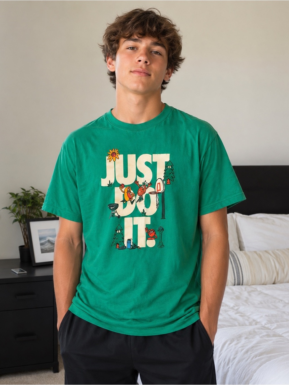 Nike Just Do It Graphic T-Shirt Boys Youth XL Green Casual Tee